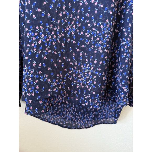 LC Lauren Conrad Blue Floral Long Sleeve Keyhole Back Hi Lo Tunic Blouse Size L - Picture 2 of 4